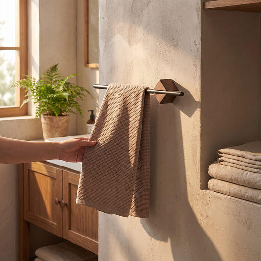 Wood-Effect Steel Towel Bar