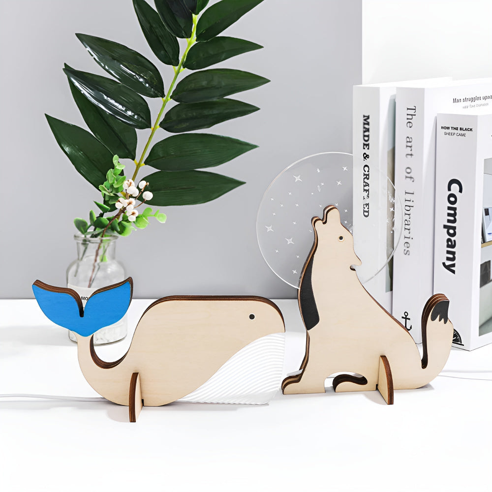 Wooden Animal Nursery Table Lamp