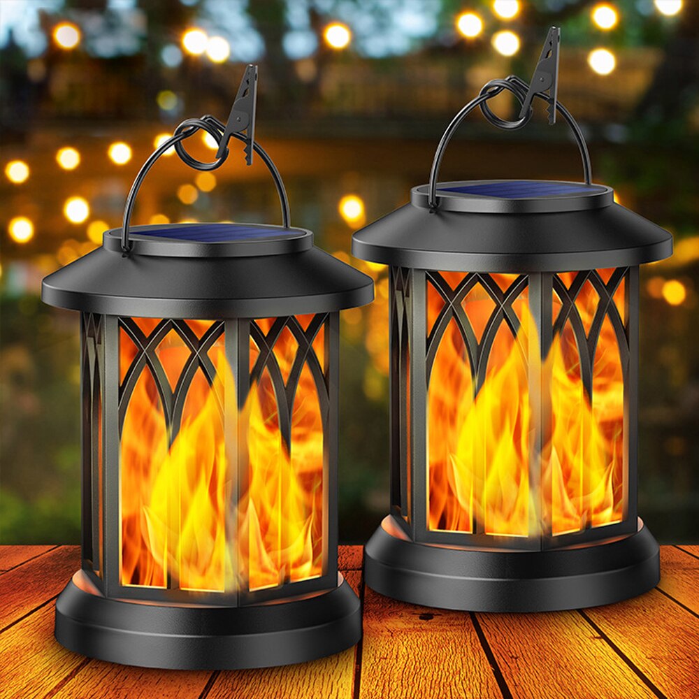 Solar Flame Effect Lanterns, Pair