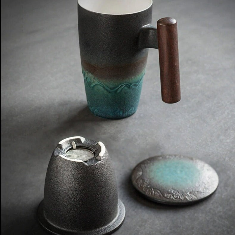 Lidded Ceramic Tea Cup, 380ml