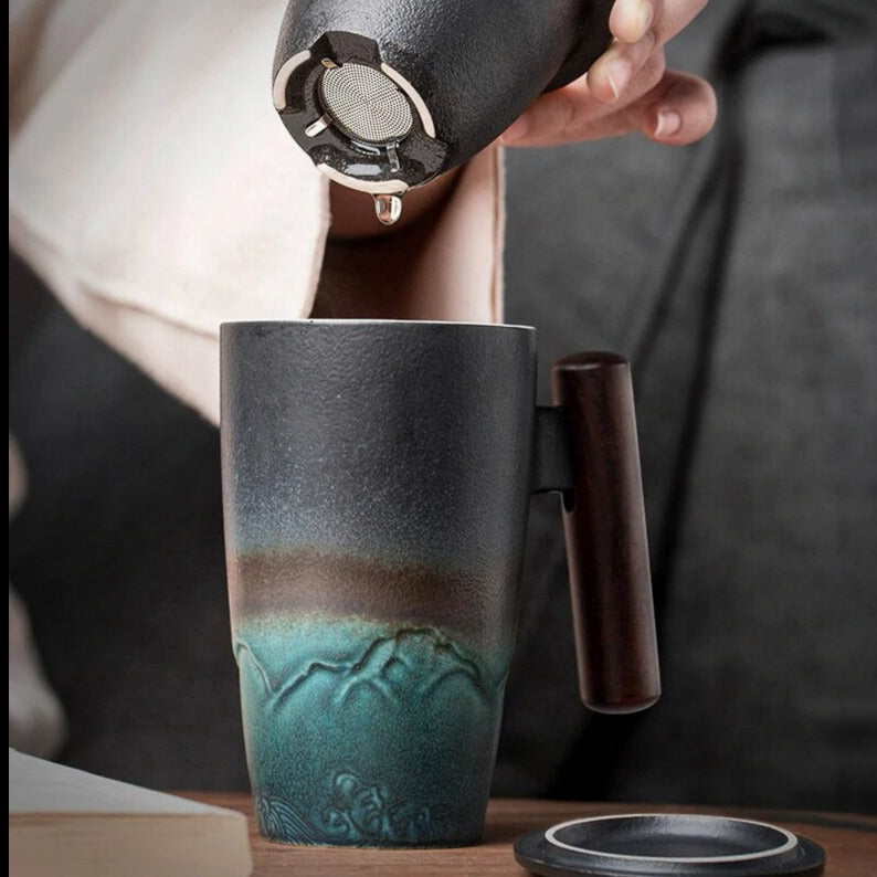 Lidded Ceramic Tea Cup, 380ml