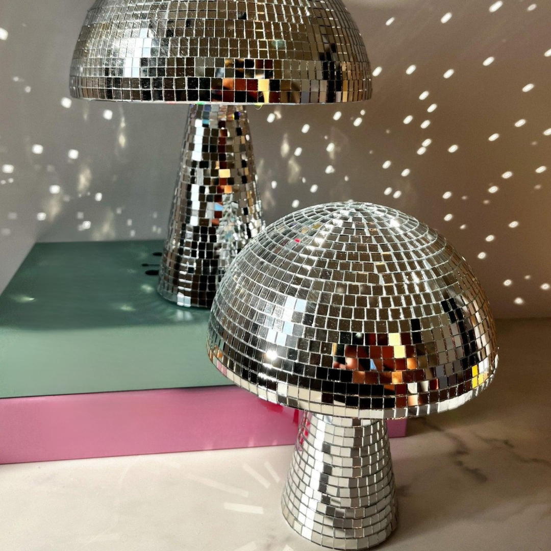 Metallic disco mushroom lamp
