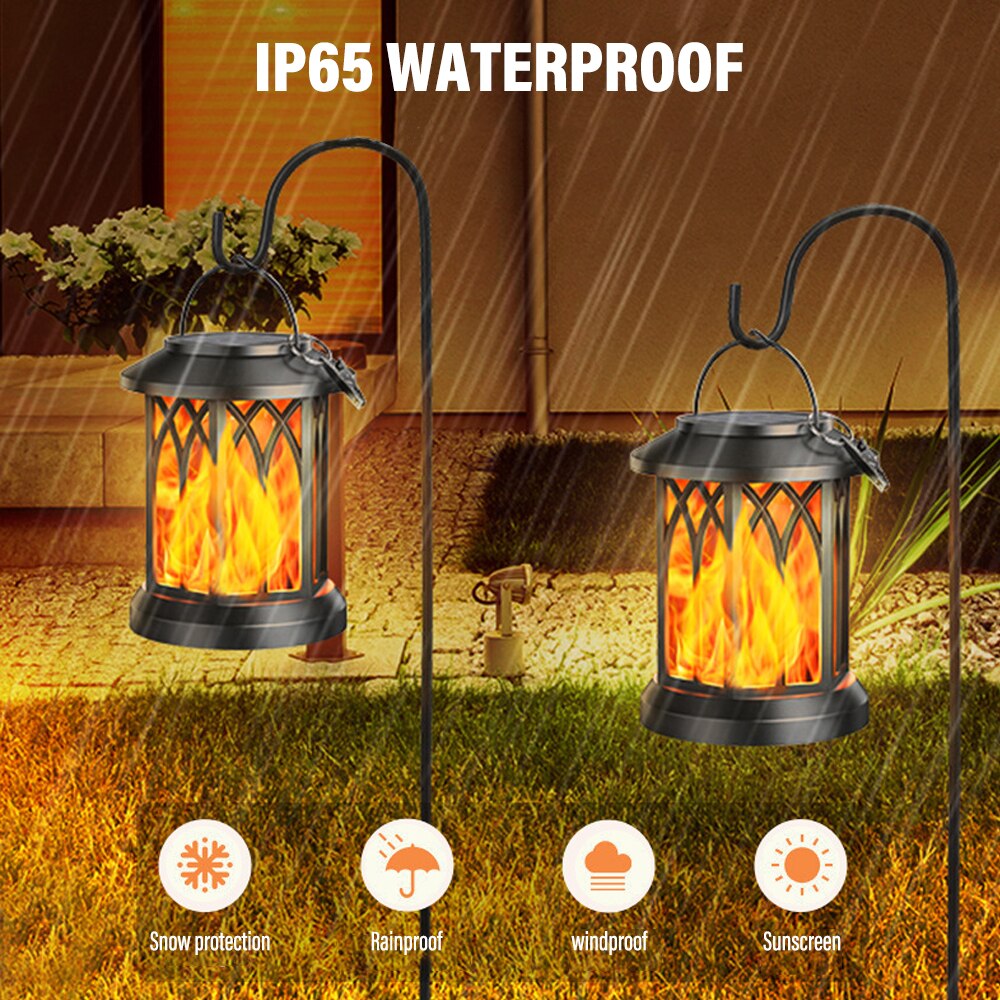Solar Flame Effect Lanterns, Pair