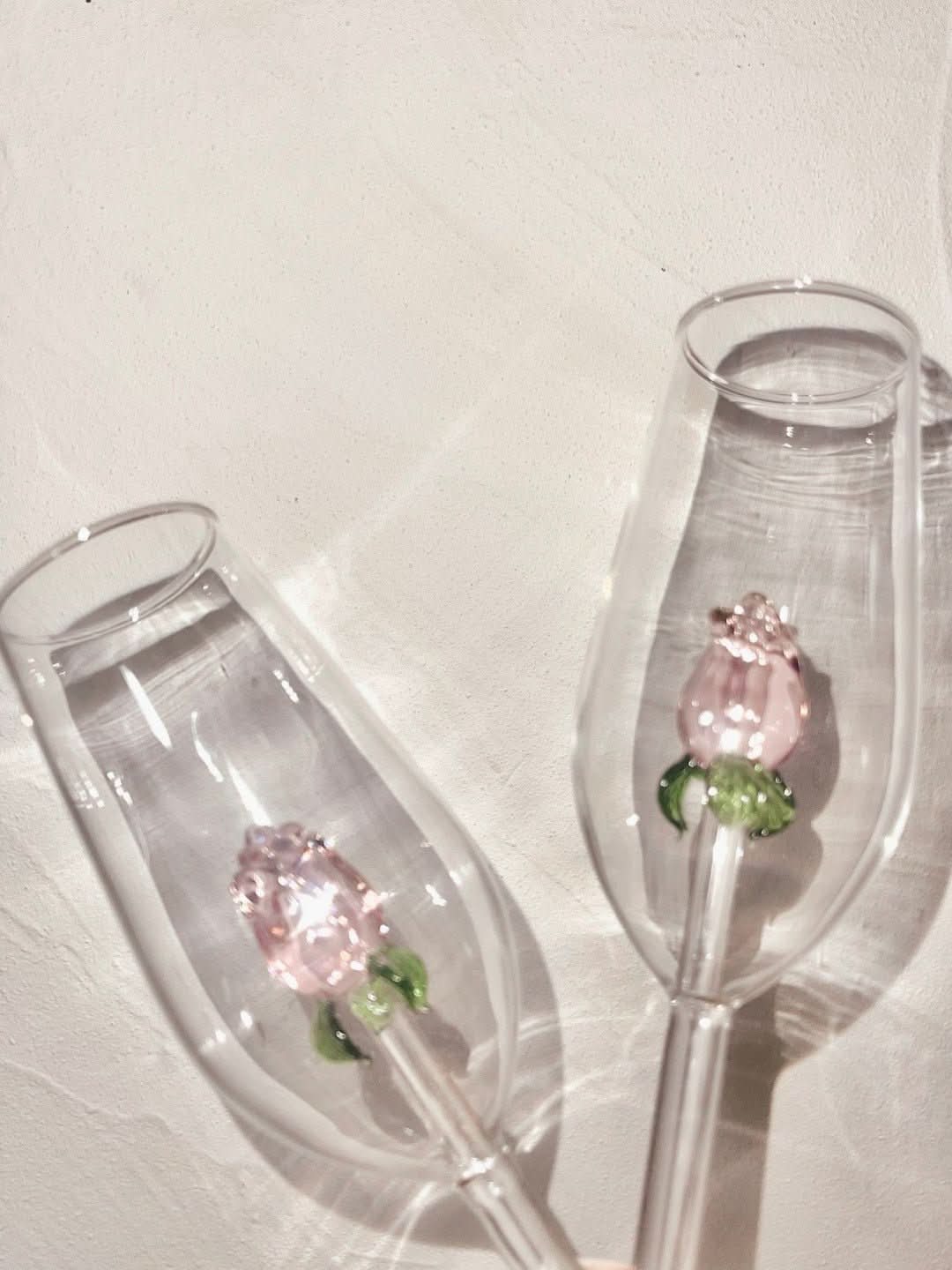 Handmade Pink Glass Tumbler and Goblets