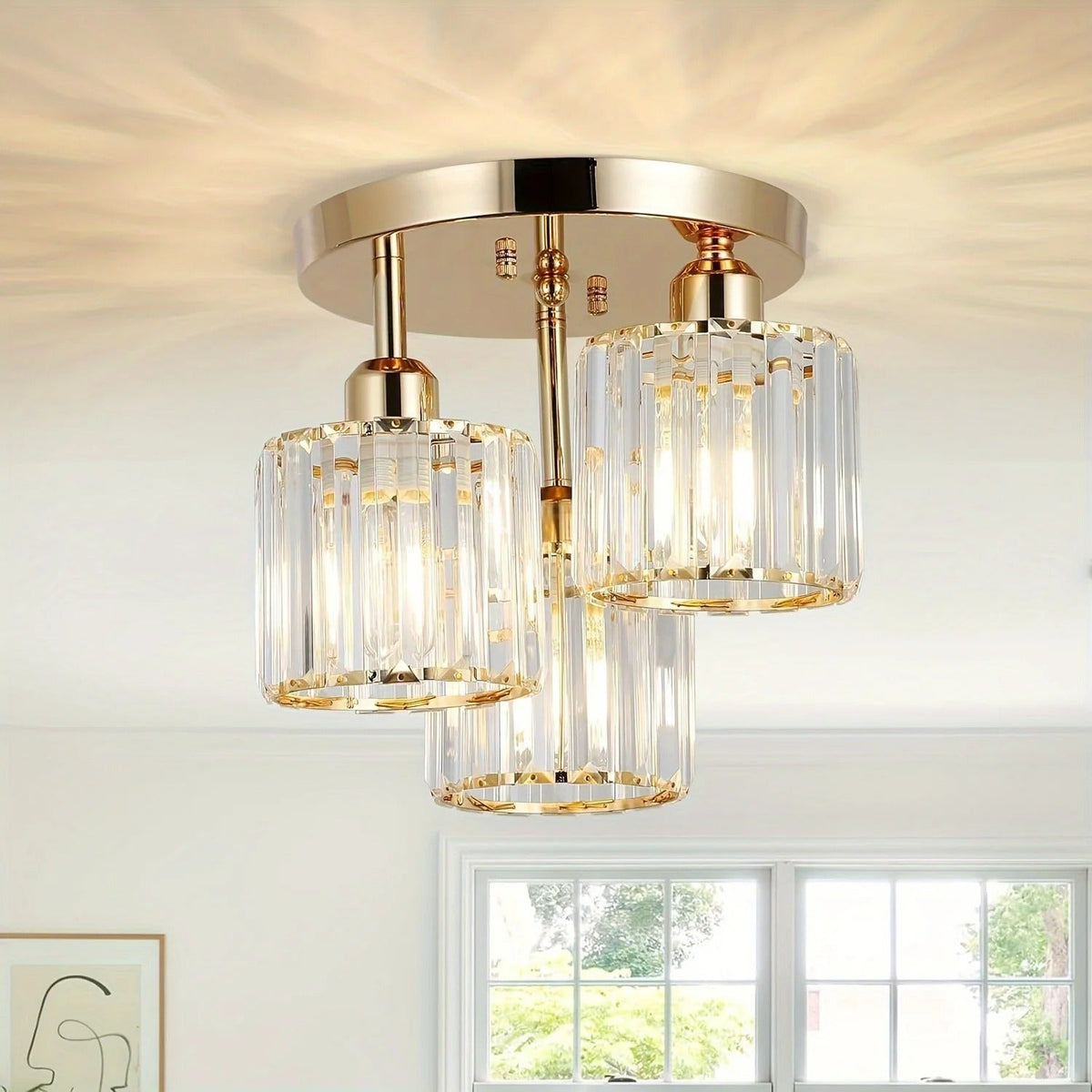 Three-Light Crystal Semi-Flush Light