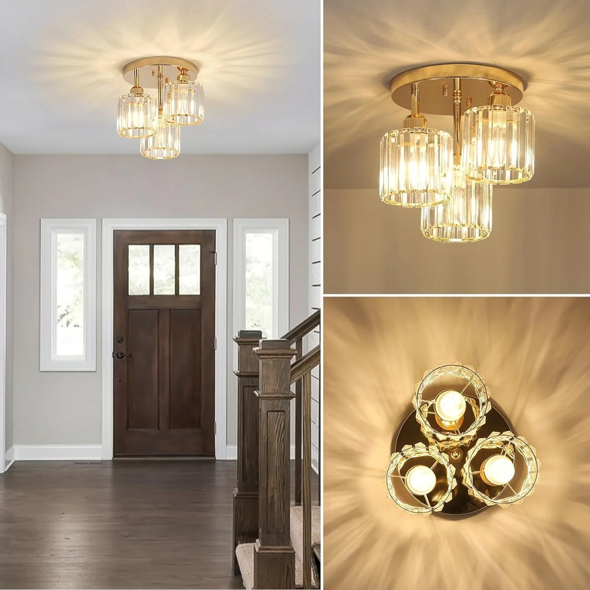 Three-Light Crystal Semi-Flush Light