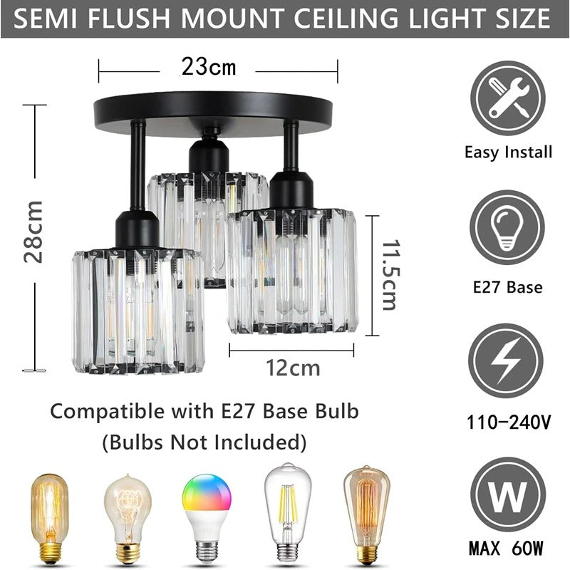 Three-Light Crystal Semi-Flush Light