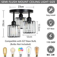Three-Light Crystal Semi-Flush Light