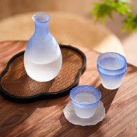 Ombre Blue Glass Sake Cups and Carafe