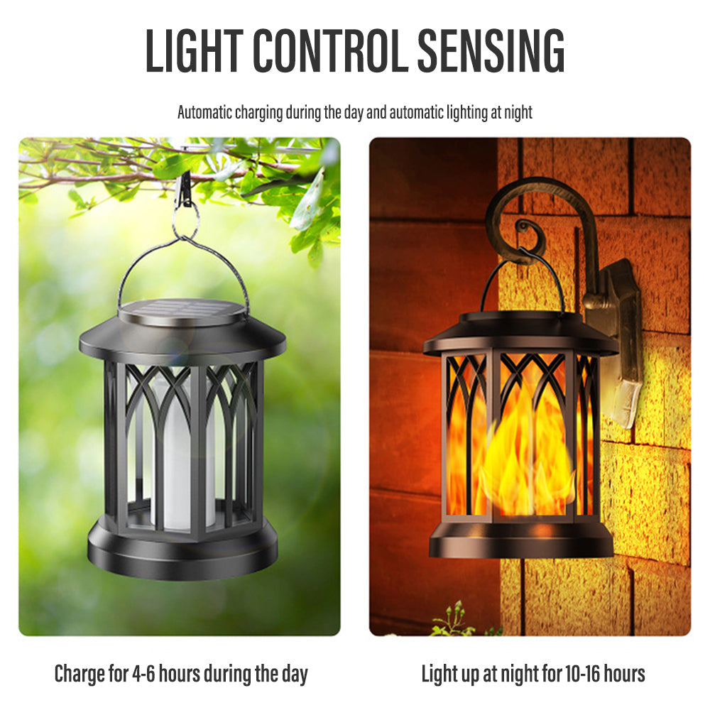 Solar Flame Effect Lanterns, Pair