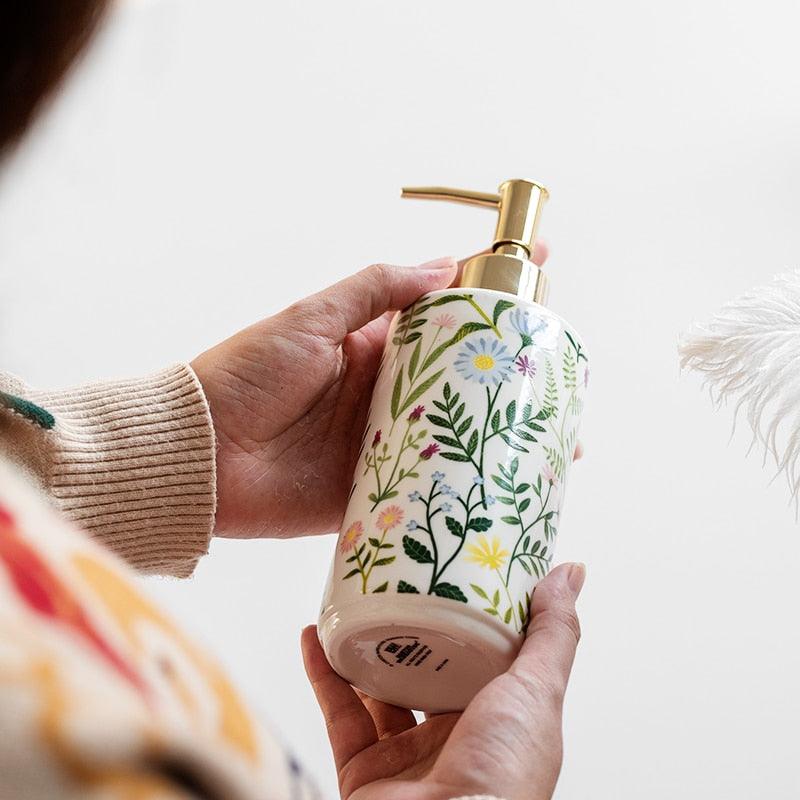 Floral Ceramic Soap Dispenser