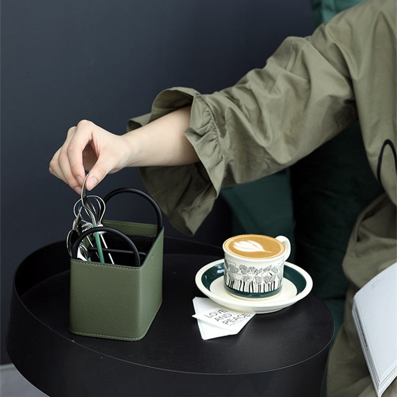 Faux Leather Storage Basket