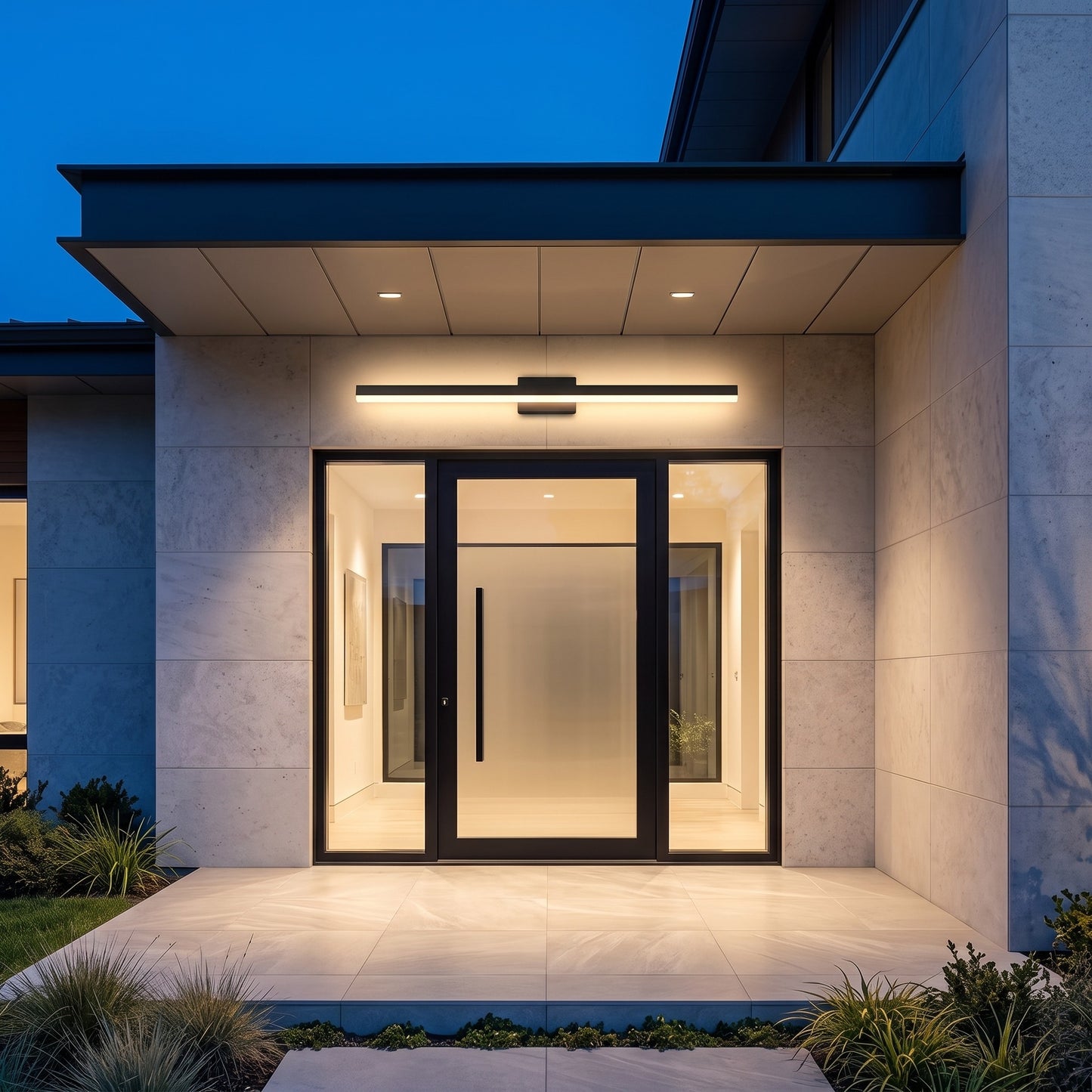 Sela linear wall light beside a modern front door