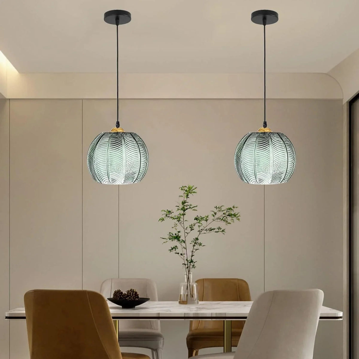Ribbed Green Glass Pendant Light