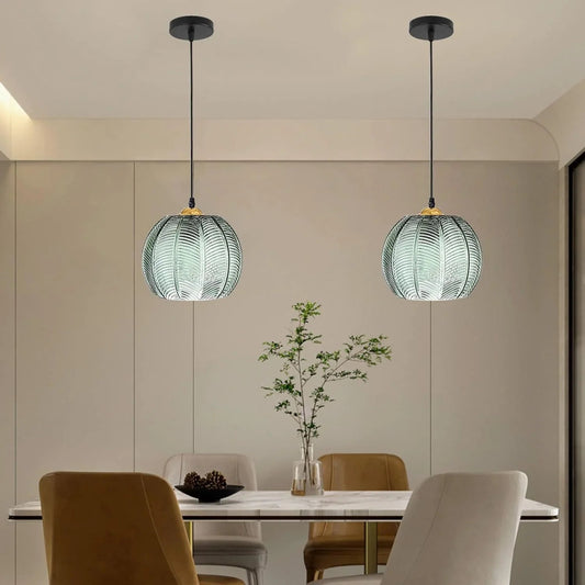 Ribbed Green Glass Pendant Light