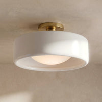 Cera white porcelain flush ceiling light with gold canopy