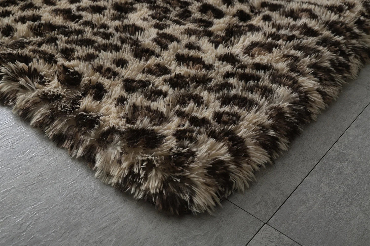 Corner detail of the Fauna Shag Rug showing the depth of the shag pile and the soft unbordered edge