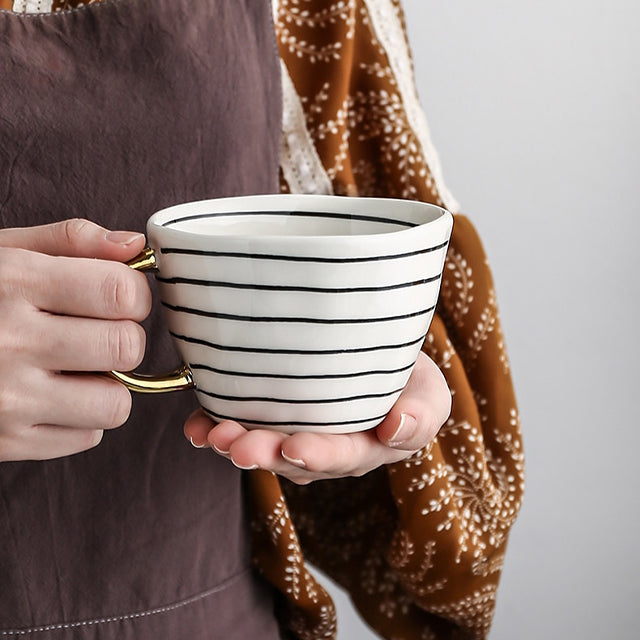 Geometric Ceramic Mug, Gold Handle