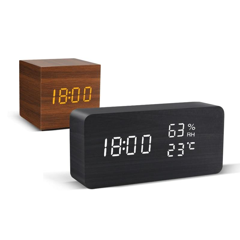 Wood-Effect LED Cube Alarm Clock