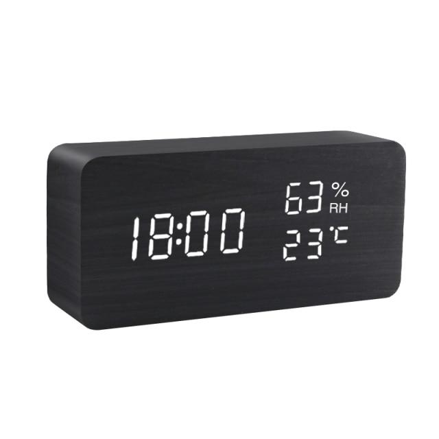 Wood-Effect LED Cube Alarm Clock