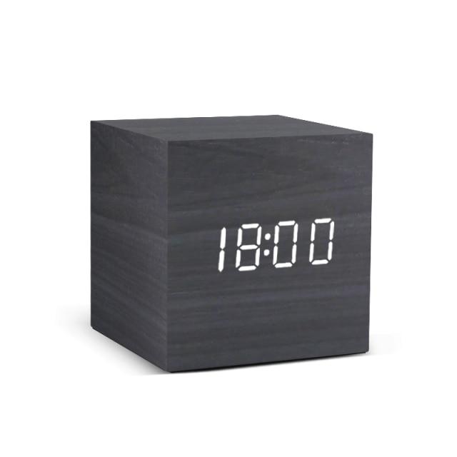 Wood-Effect LED Cube Alarm Clock
