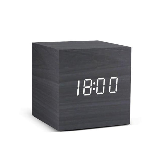 Wood-Effect LED Cube Alarm Clock