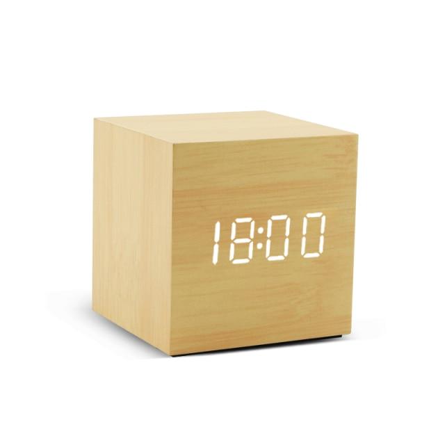 Wood-Effect LED Cube Alarm Clock