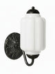Elva milk glass wall sconce with black backplate on a plain white background