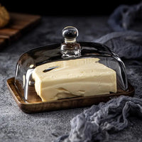 Wood and Glass Butter Dish 18cm