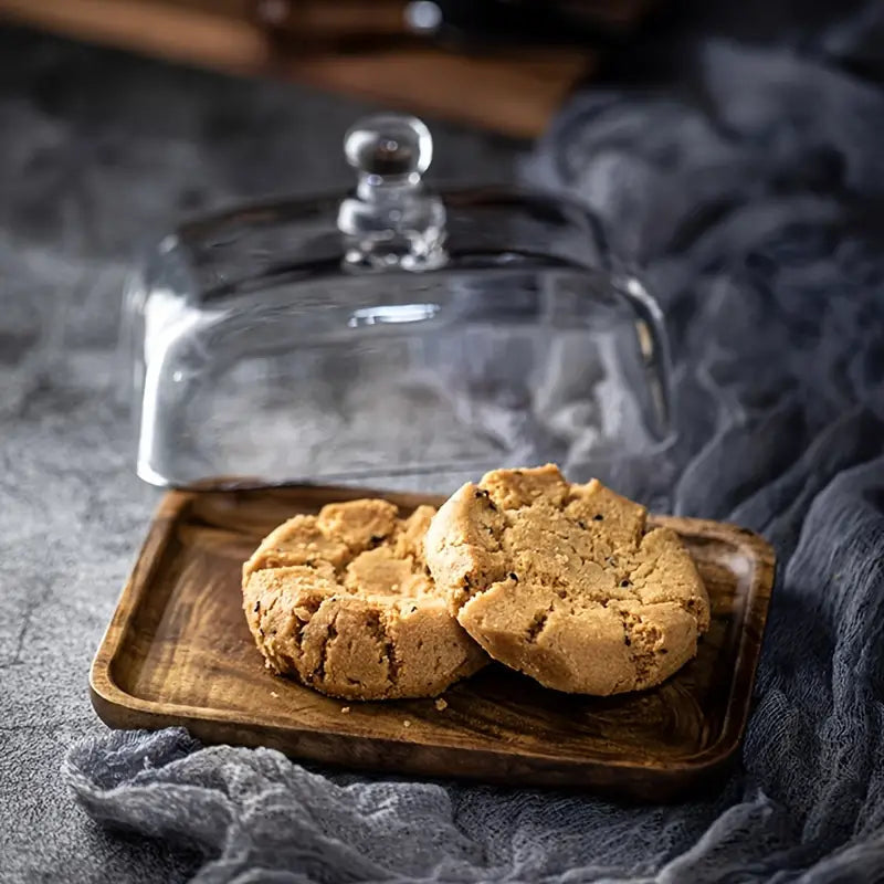 Wood and Glass Butter Dish 18cm