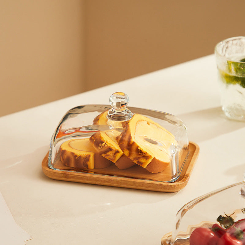 Wood and Glass Butter Dish 18cm