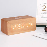 Wood LED Alarm Clock with Wireless Charger